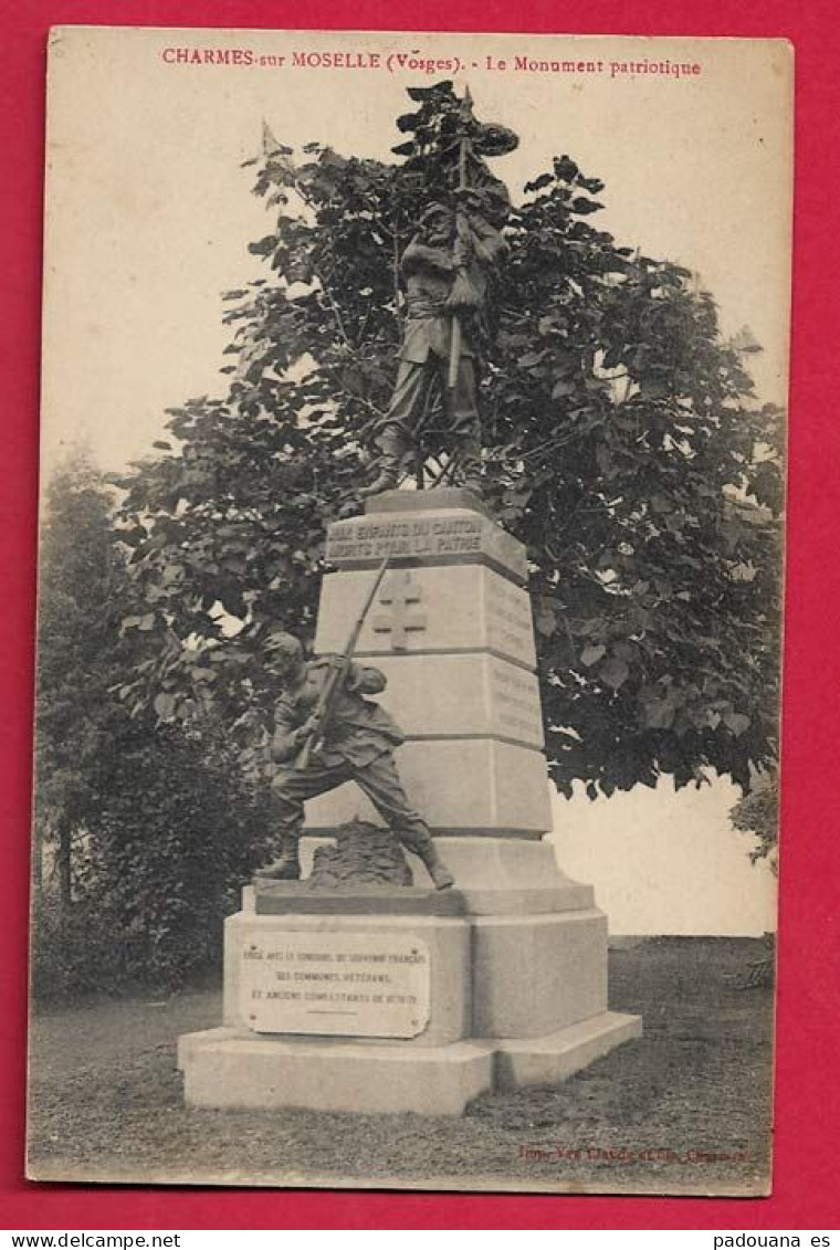 AE827 88  VOSGES CHARMES  SUR MOSELLE  LE MONUMENT PATRIOTIQUE EN 1917 CROIX DE LORRAINE - Charmes