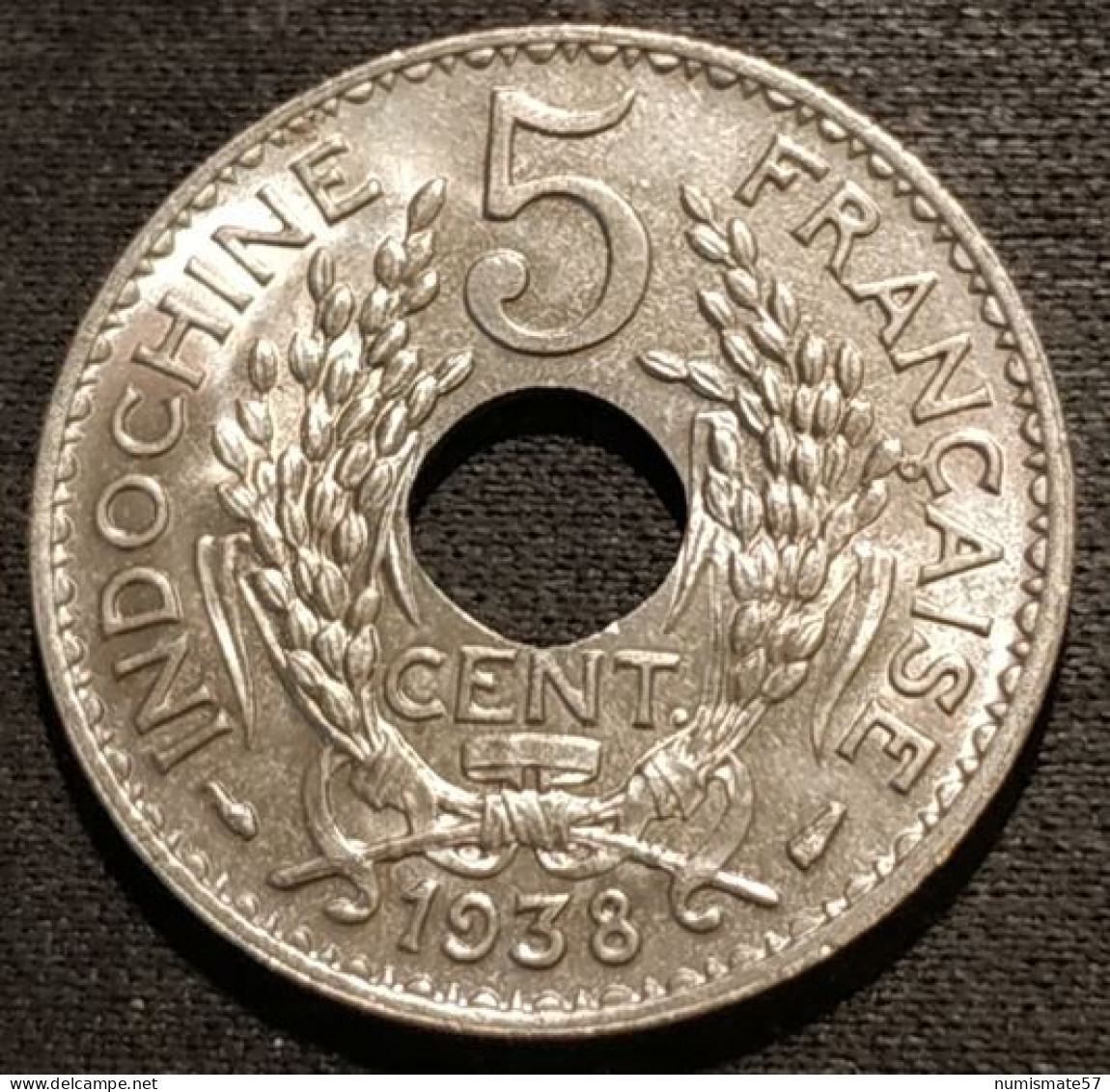 Qualité - INDOCHINE - 5 CENTIMES 1938 - Maillechort - 4 Grs - KM  18.1a - Neuve - UNC - Indocina Francese