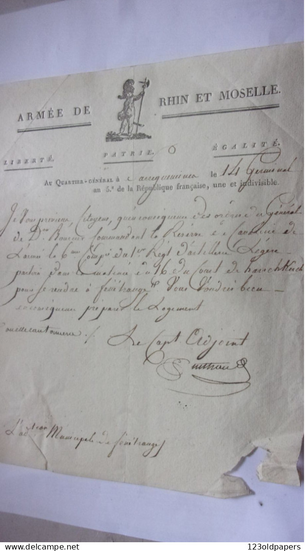 AVRIL 1797  GERMINAL AN V ARMEE DE RHIN ET MOSELLE SARREGUEMINES QUARTIER GENERAL VERS  Fénétrange - Other & Unclassified