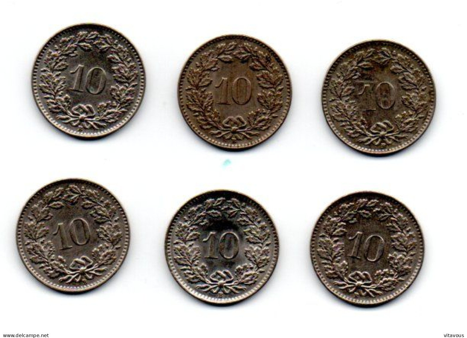 6 Pièces SUISSE - 10 FR - 1944 -1959 - 1961 - 1962 - 1964 (ref  F 07) - 10 Centimes / Rappen