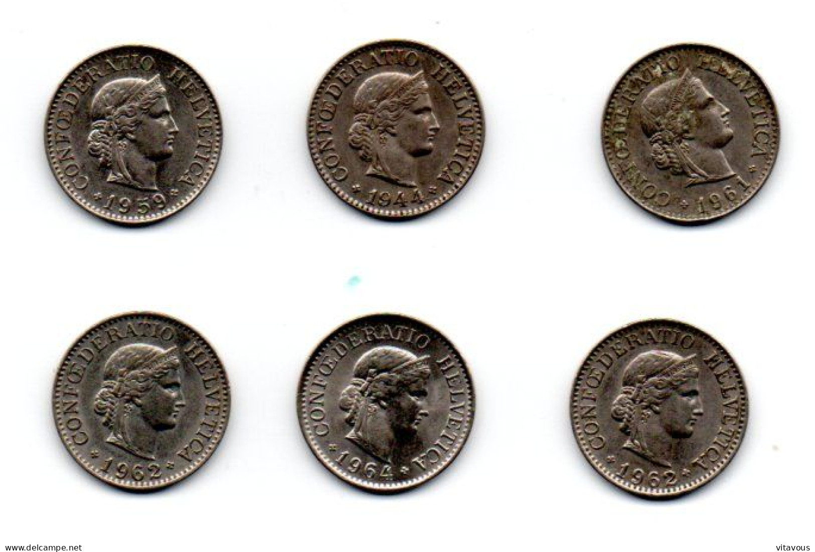 6 Pièces SUISSE - 10 FR - 1944 -1959 - 1961 - 1962 - 1964 (ref  F 07) - 10 Rappen