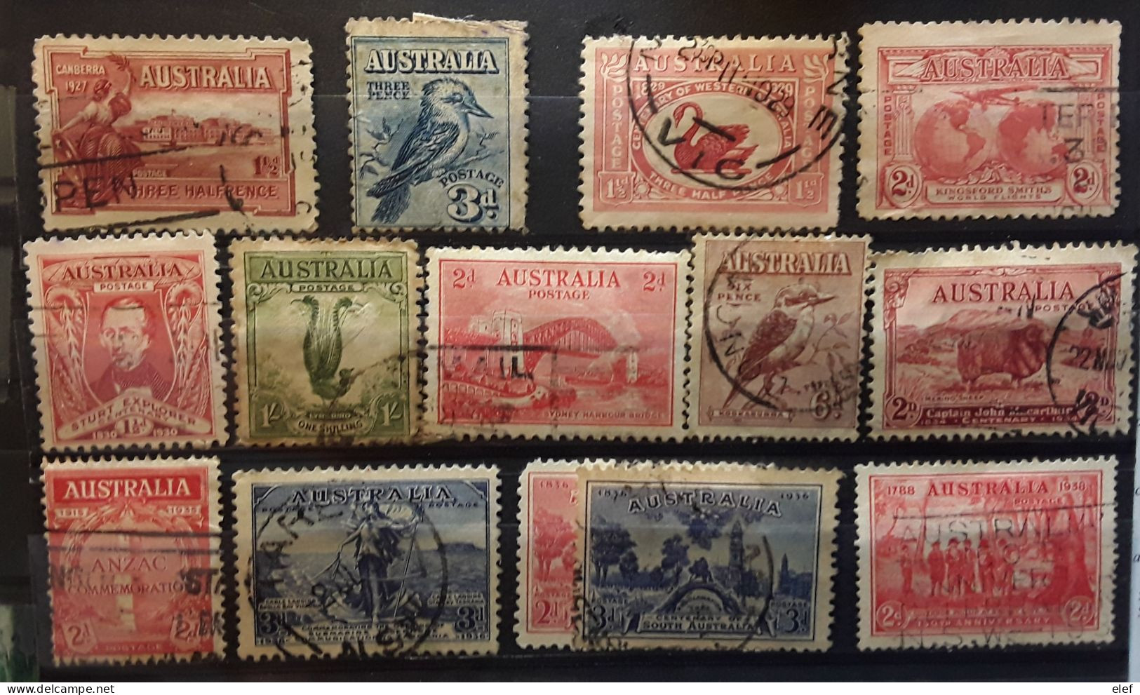 AUSTRALIA 1927 - 1937 , Petit Lot De 14 Timbres Obl,  Cote 40 Euros - Collections