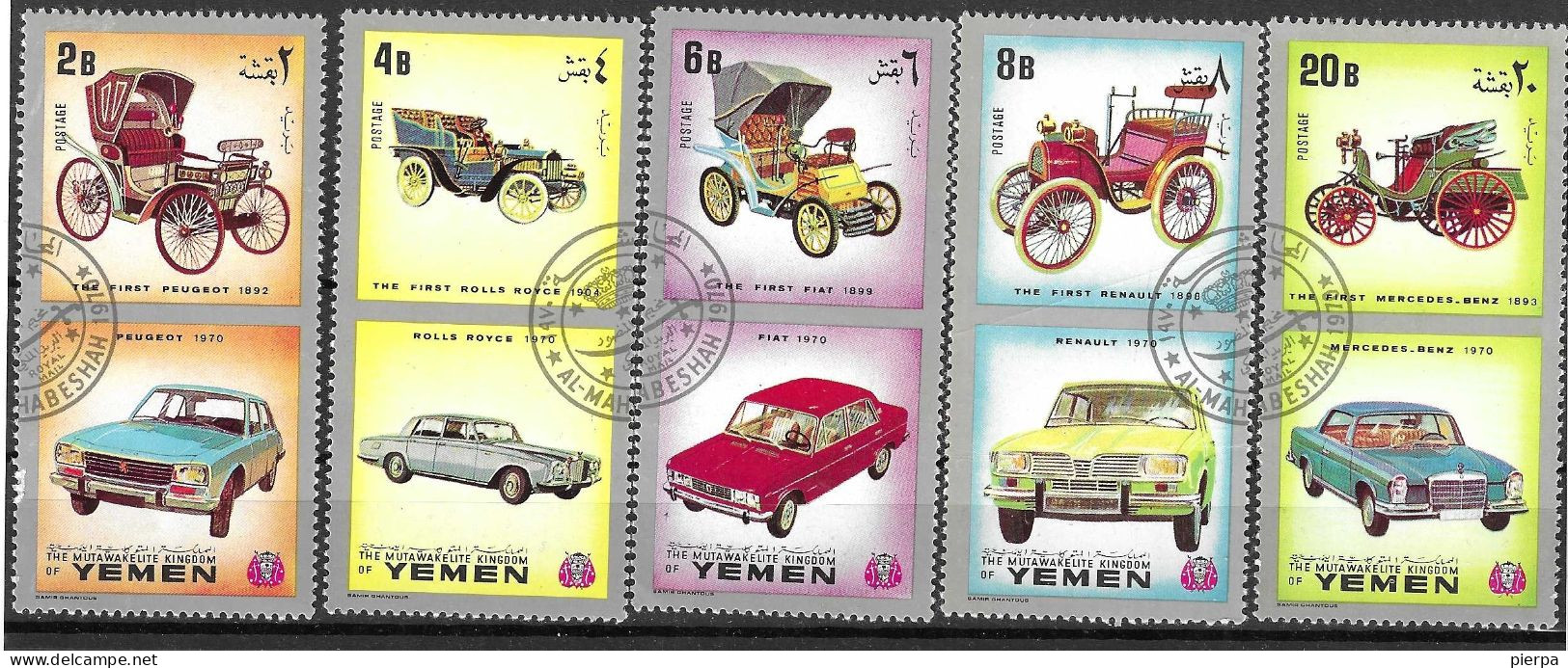 YEMEN REGNO - 1970 - AUTOMOBILI - SERIE 5 VALORI - USATA (YVERT 290) - Cars