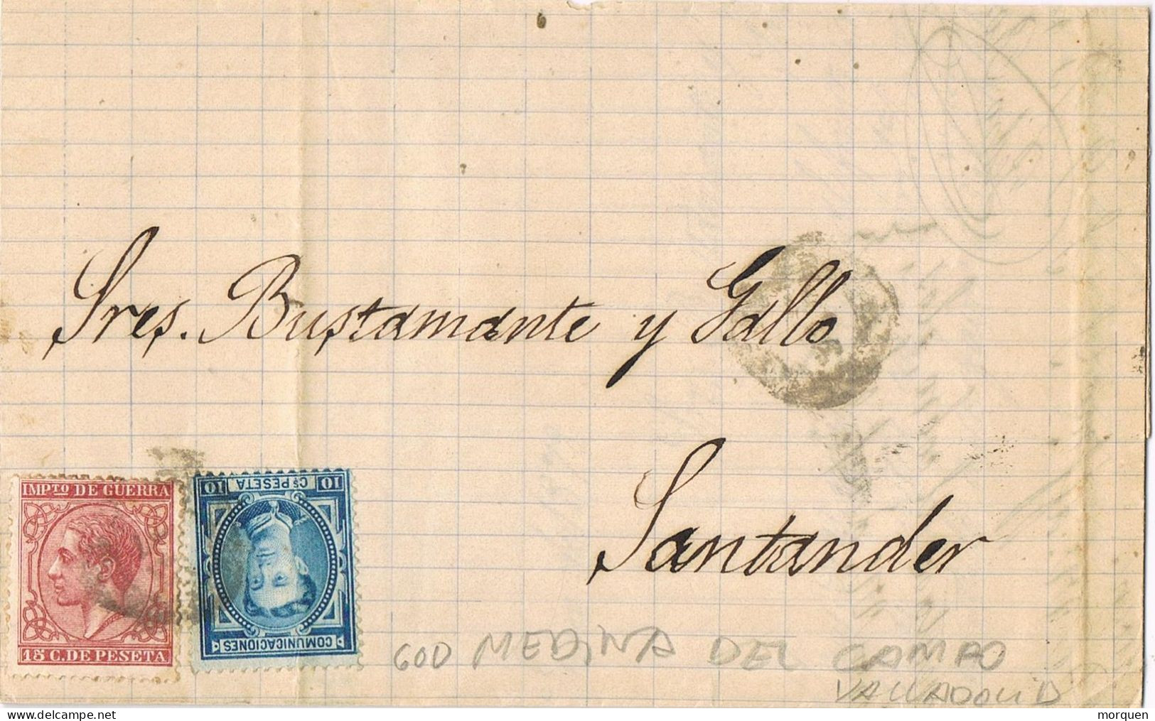 55103. Carta Entera MEDINA Del CAMPO (Valladoilid) 1878. Alfonso XII E Impuesto Guerra., - Brieven En Documenten