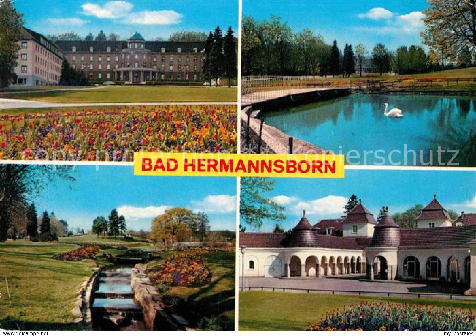 72788047 Bad Hermannsborn Historisches Kurhaus Brunnenanlage Schwanenteich Park  - Bad Driburg