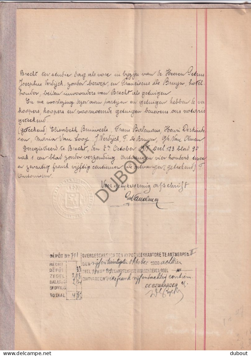 Notarisakte Brecht 1918 - Verkoopsakte Verkoop Van Hoeve In Sint Lenaarts, Gelegen Molenakker En Nelemanskot (V3127) - Manuskripte