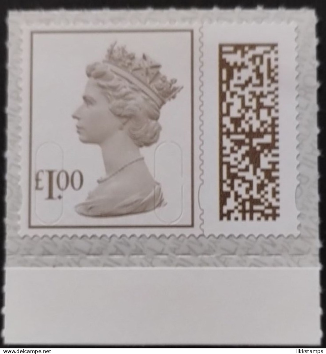 S.G. V4780 BOTTOM MARGINAL SINGLE £1.00p BARCODED MACHIN UNFOLDED & NHM #02160 - Machins