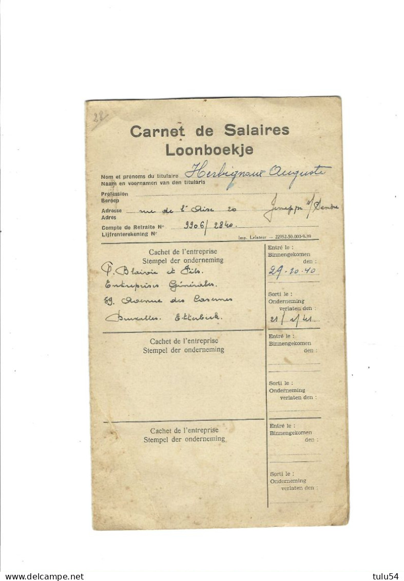 Ancien Carnet De Salaire (1940-1941) - Verzamelingen