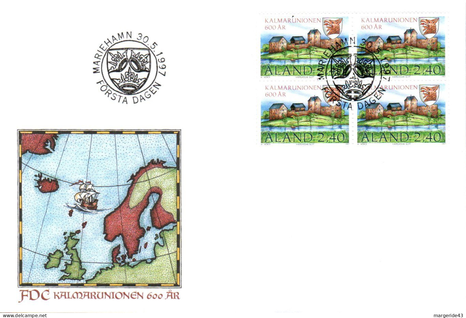 ALAND FDC 1997 600 ANS UNION DE KALMAR - Aland