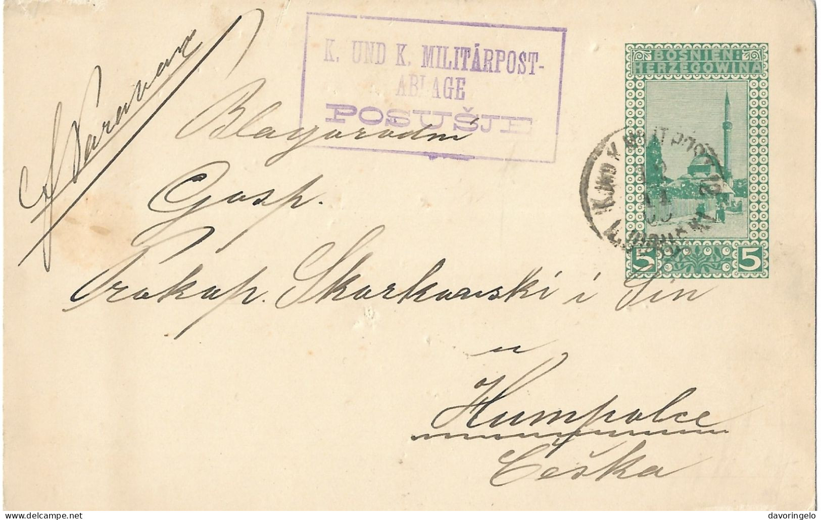 Bosnia-Herzegovina/Austria-Hungary, Postal Stationery-year 1909, Auxiliary Post Office/Ablage POSUSJE, Type A1 - Bosnien-Herzegowina