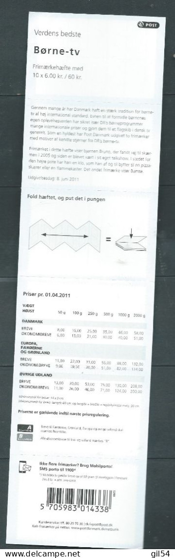 DANEMARK 2011 - CARNET Yvert C1641a - Facit HS199 - NEUF** MNH - Personnages De Dessin Animé ( Plié)  Pb 20704 - Booklets