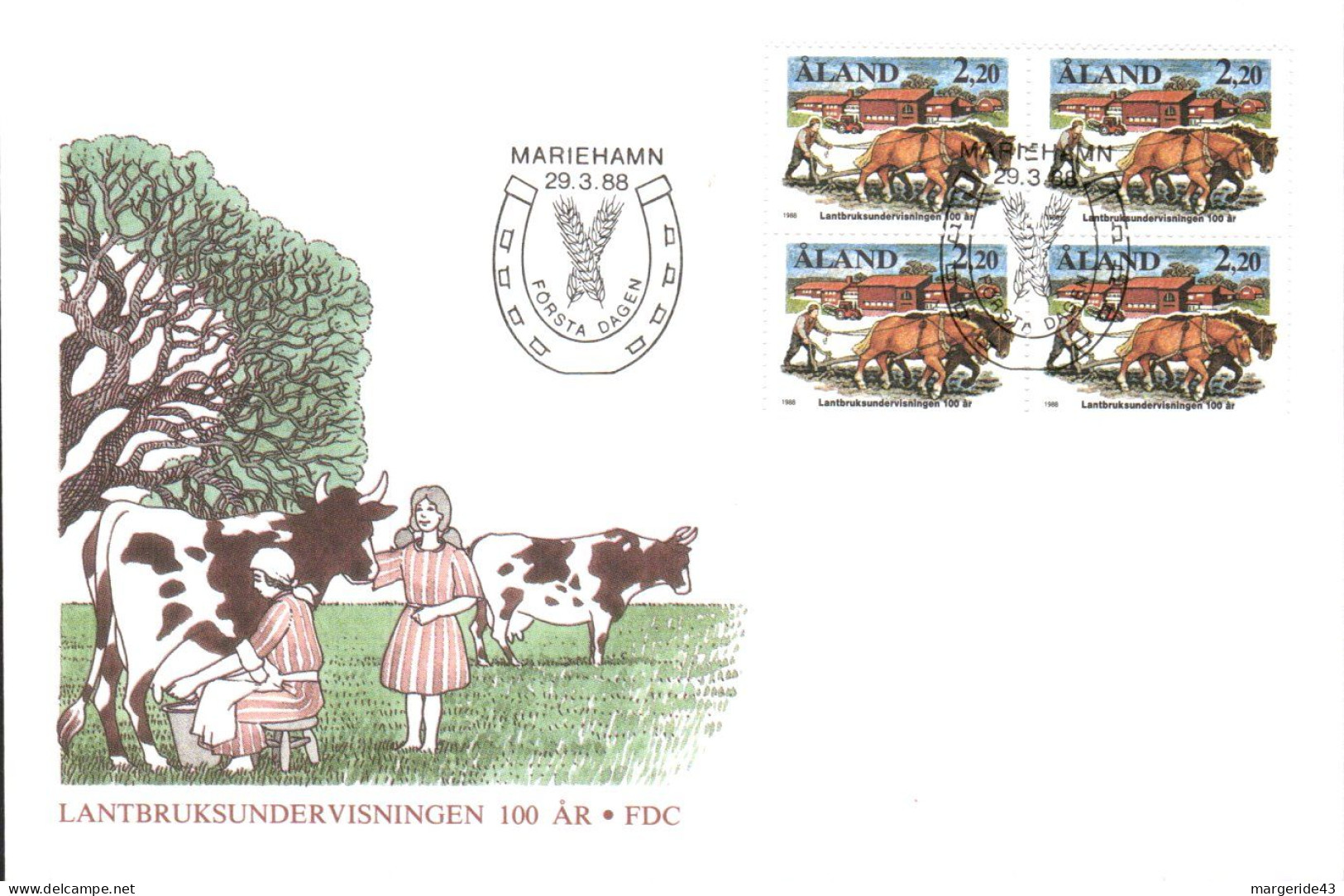 ALAND FDC 1988 ENSEIGNEMENT AGRICOLE - Aland