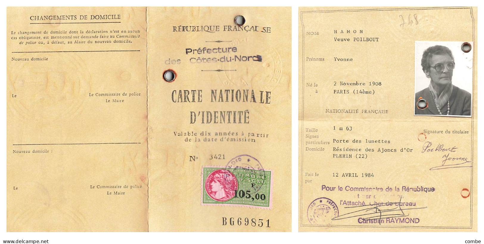 CARNET NATIONALE D'IDENTITE. COTE DU NORD - Documents Historiques