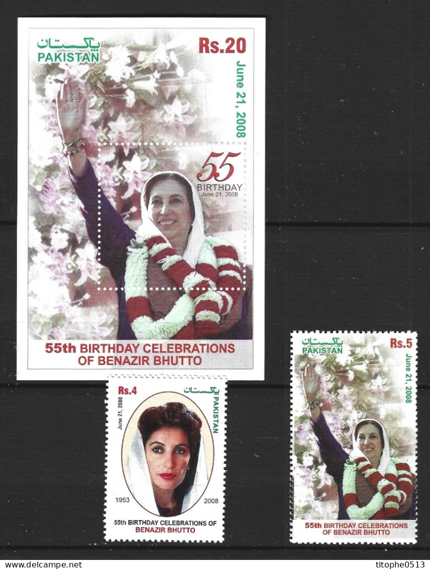 PAKISTAN. N°1257-8 + BF 16 De 2008. Benazir Bhutto. - Pakistán