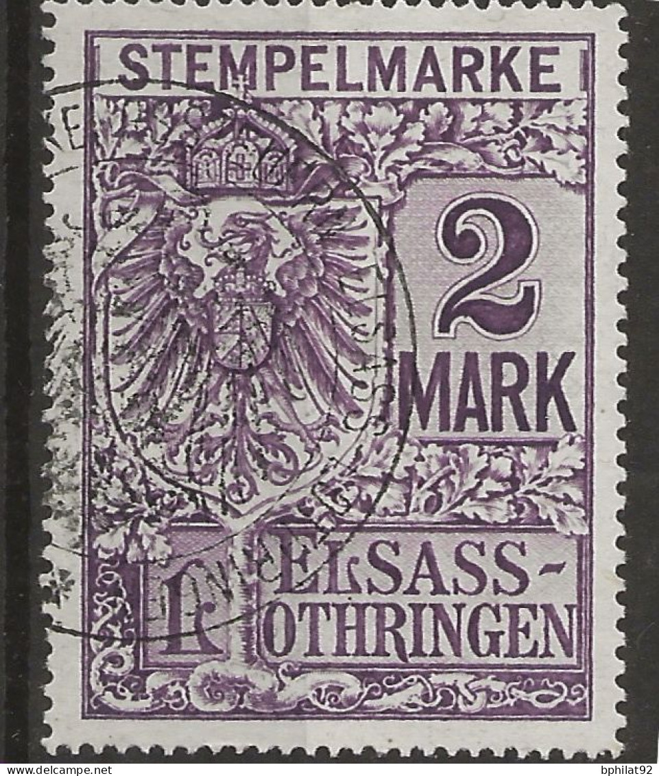 !!! ALSACE-LORRAINE, TIMBRE FISCAL N°110, OBLITÉRÉE, 2 MARK - Used Stamps