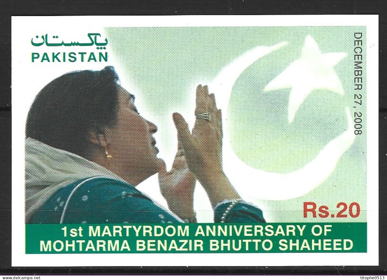PAKISTAN. BF 17 De 2008. Benazir Bhutto. - Pakistán