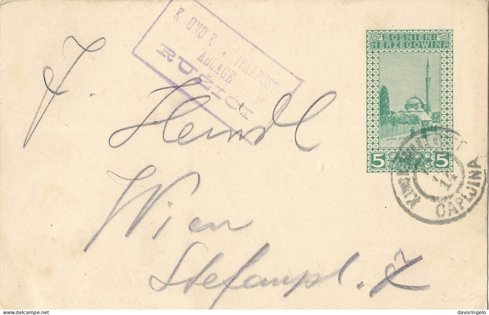 Bosnia-Herzegovina/Austria-Hungary, Postal Stationery-year 1914, Auxiliary Post Office/Ablage RUZICI, Type A1 - Bosnia And Herzegovina