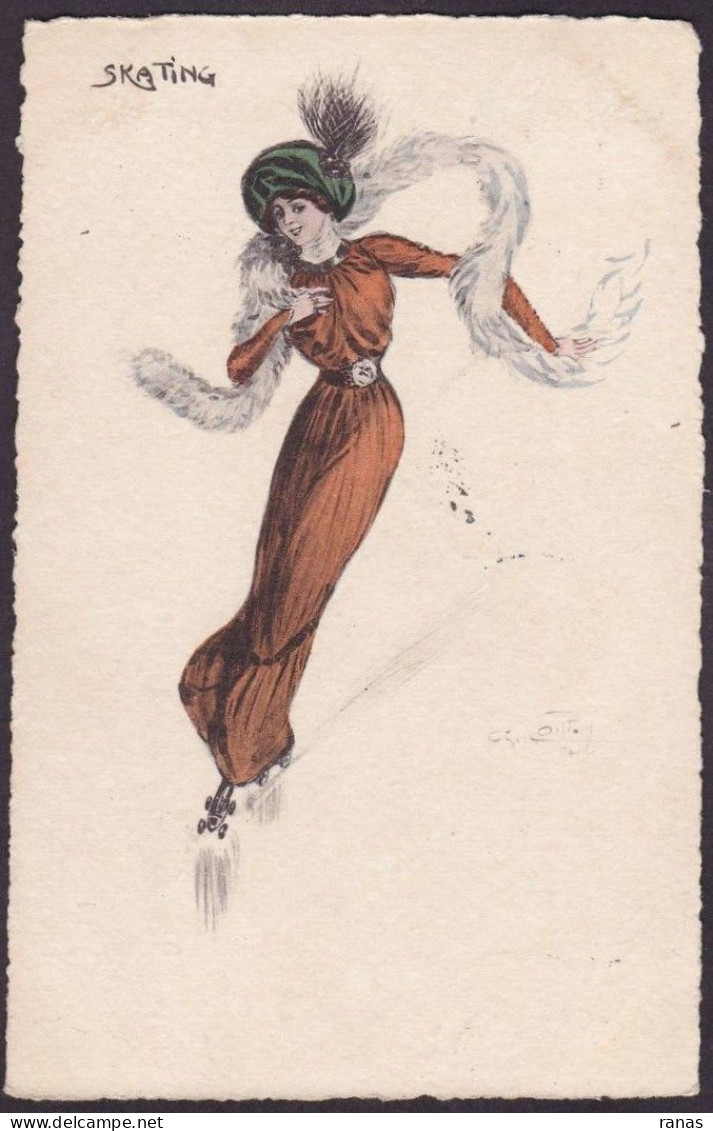 CPA Naillod Charles Art Nouveau Femme Girl Woman érotisme éros Circulé Mode Chapeau Skating Patins à Roulettes - Naillod