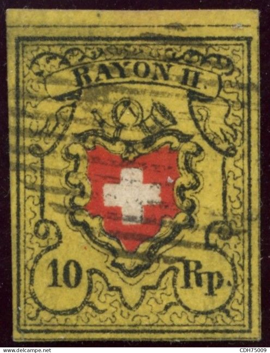 SUISSE - SBK 16II  10 RAPPEN - PAPIER CARTON - CROIX NON ENCADREE - POSITION 5 - OBLITERE - SIGNE SCHELLER - 1843-1852 Federale & Kantonnale Postzegels