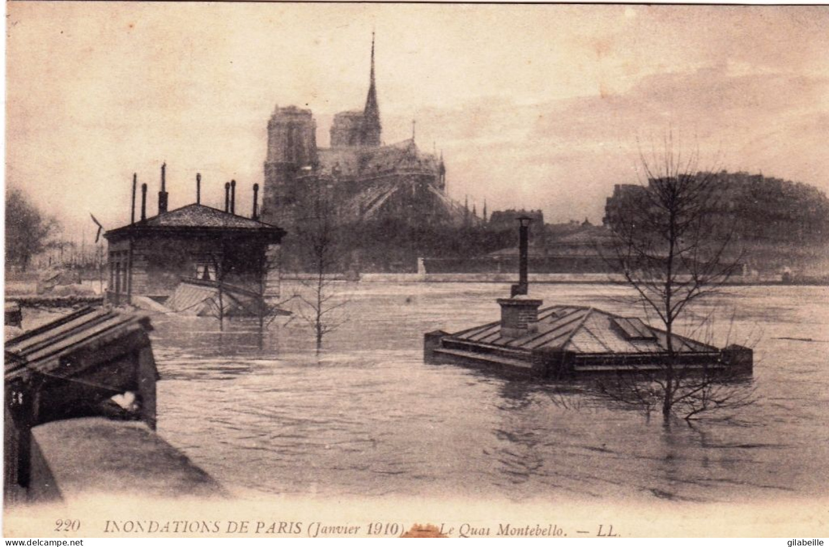 PARIS - Inondations 1910 - Le Quai Montebello - Paris Flood, 1910