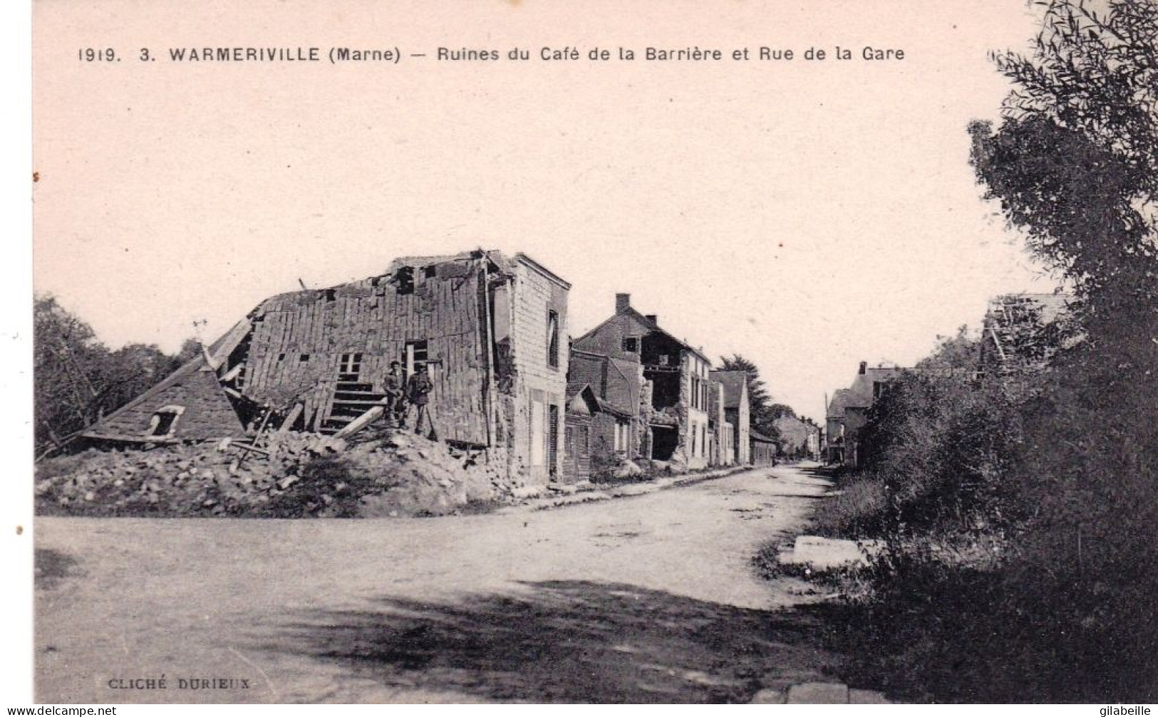 51 - Marne -  WARMERIVILLE - Ruines Du Café De La Barriere Et Rue De La Gare - Autres & Non Classés