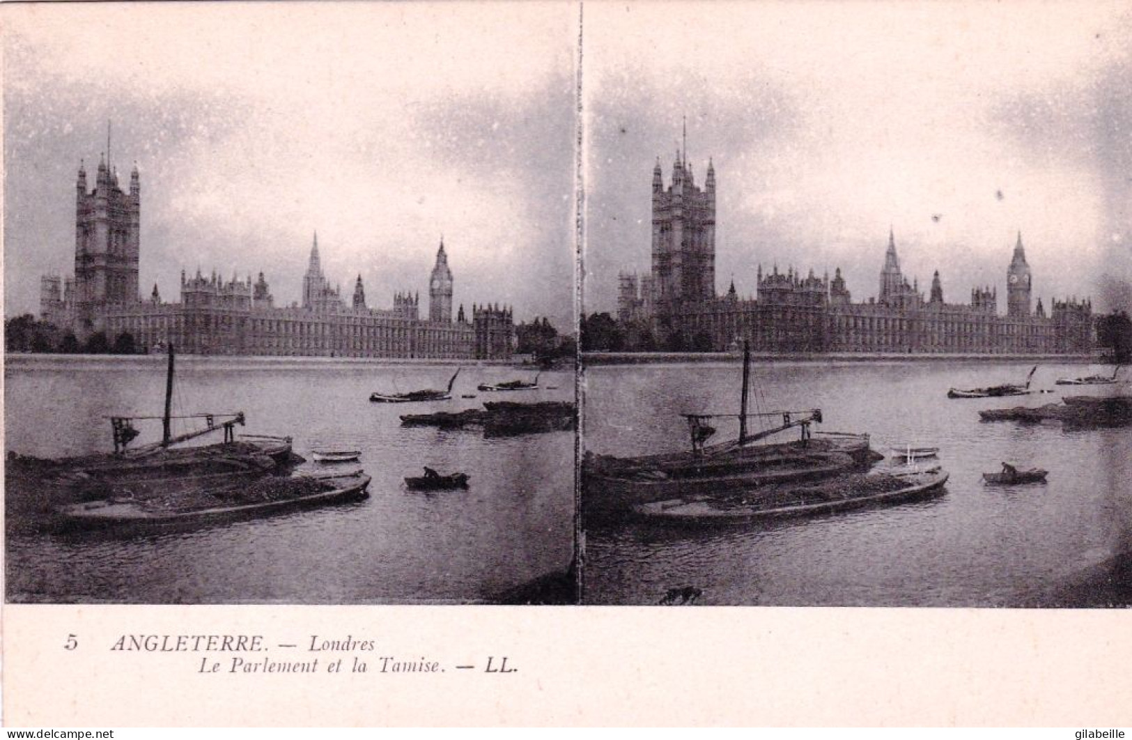 England - LONDON - The Thames And The Parliament - Stereoscopic Postcard - Autres & Non Classés