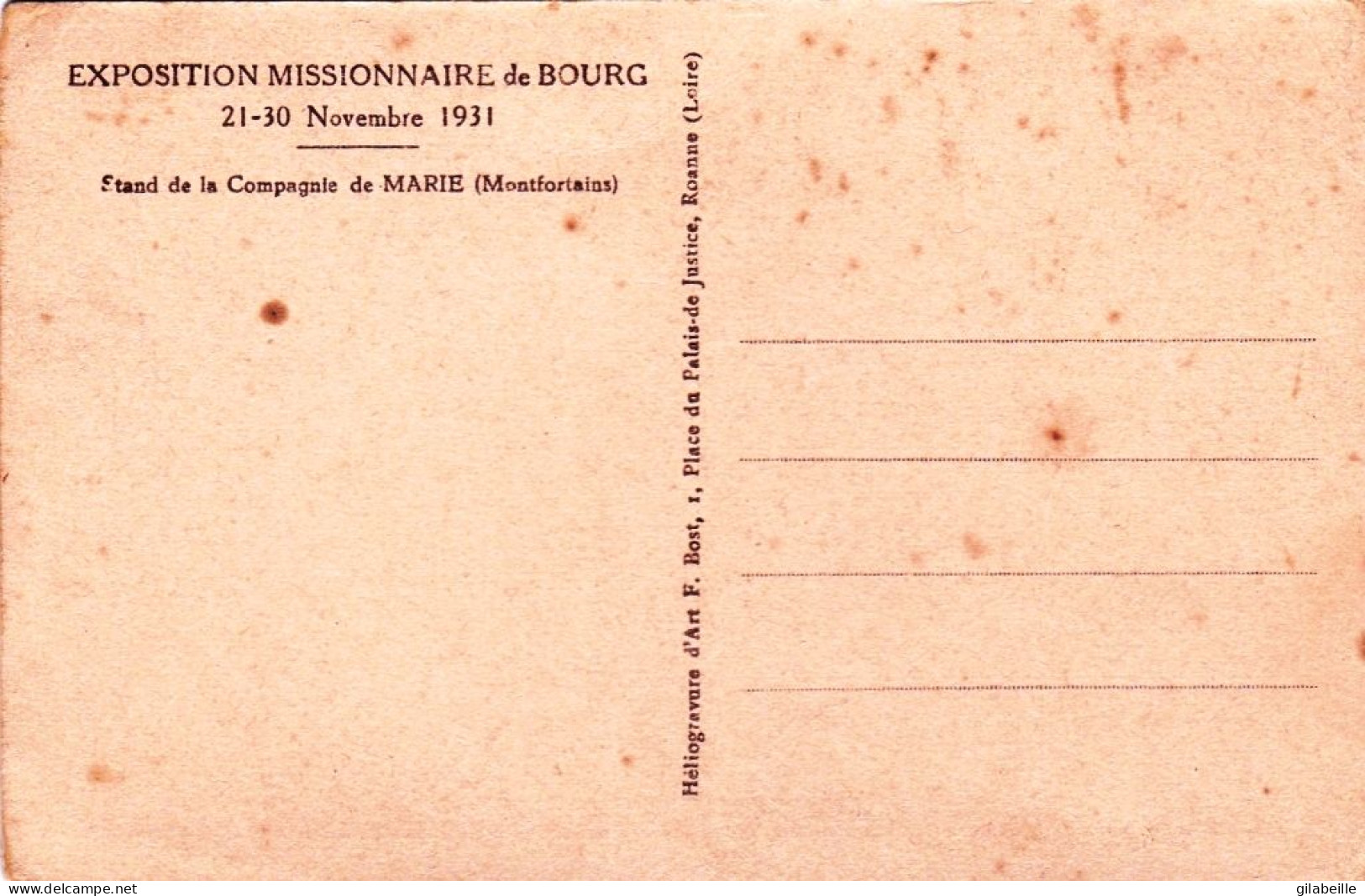 01 - Ain - BOURG En BRESSE -  Exposition Missionnaire 21-30 Novembre 1931 - Stand Compagnie De Marie - Ohne Zuordnung