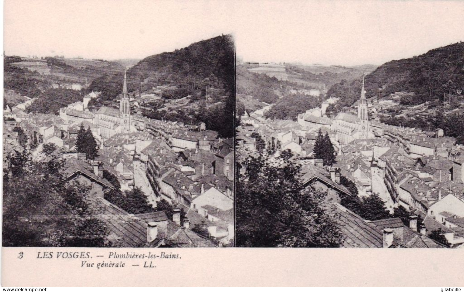 88 - Vosges - PLOMBIERES Les BAINS - Vue Generale  -  Carte Stereoscopique - Plombieres Les Bains