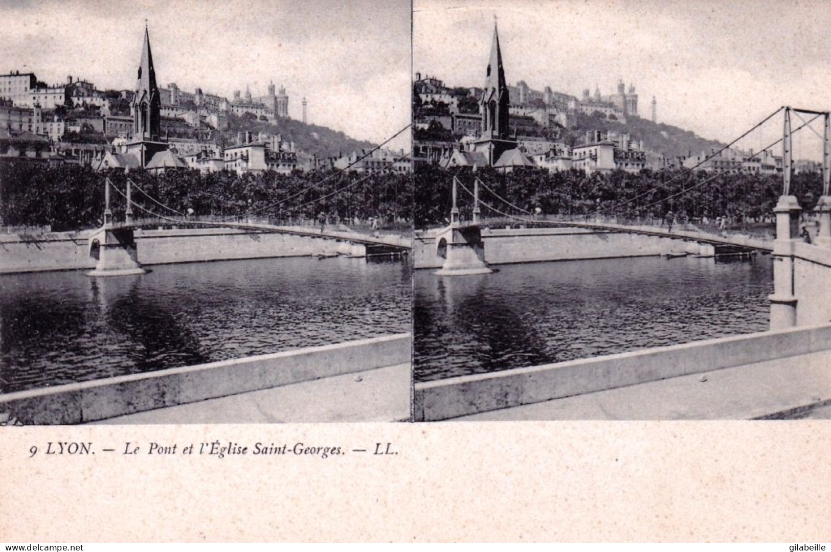 69 - LYON -  Le Pont Et L église Saint Georges  - Carte Stereoscopique - Other & Unclassified