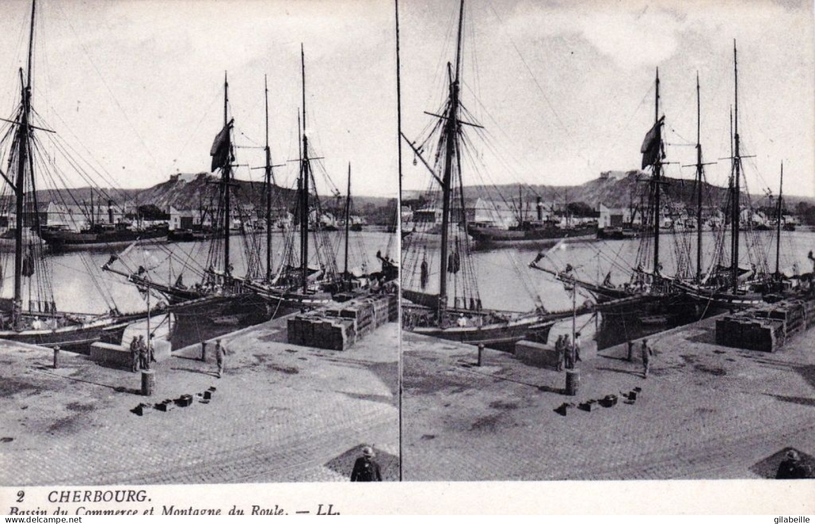50 - Manche -  CHERBOURG - Bassin Du Commerce Et Montagne Du Roule    - Carte Stereoscopique - Cherbourg