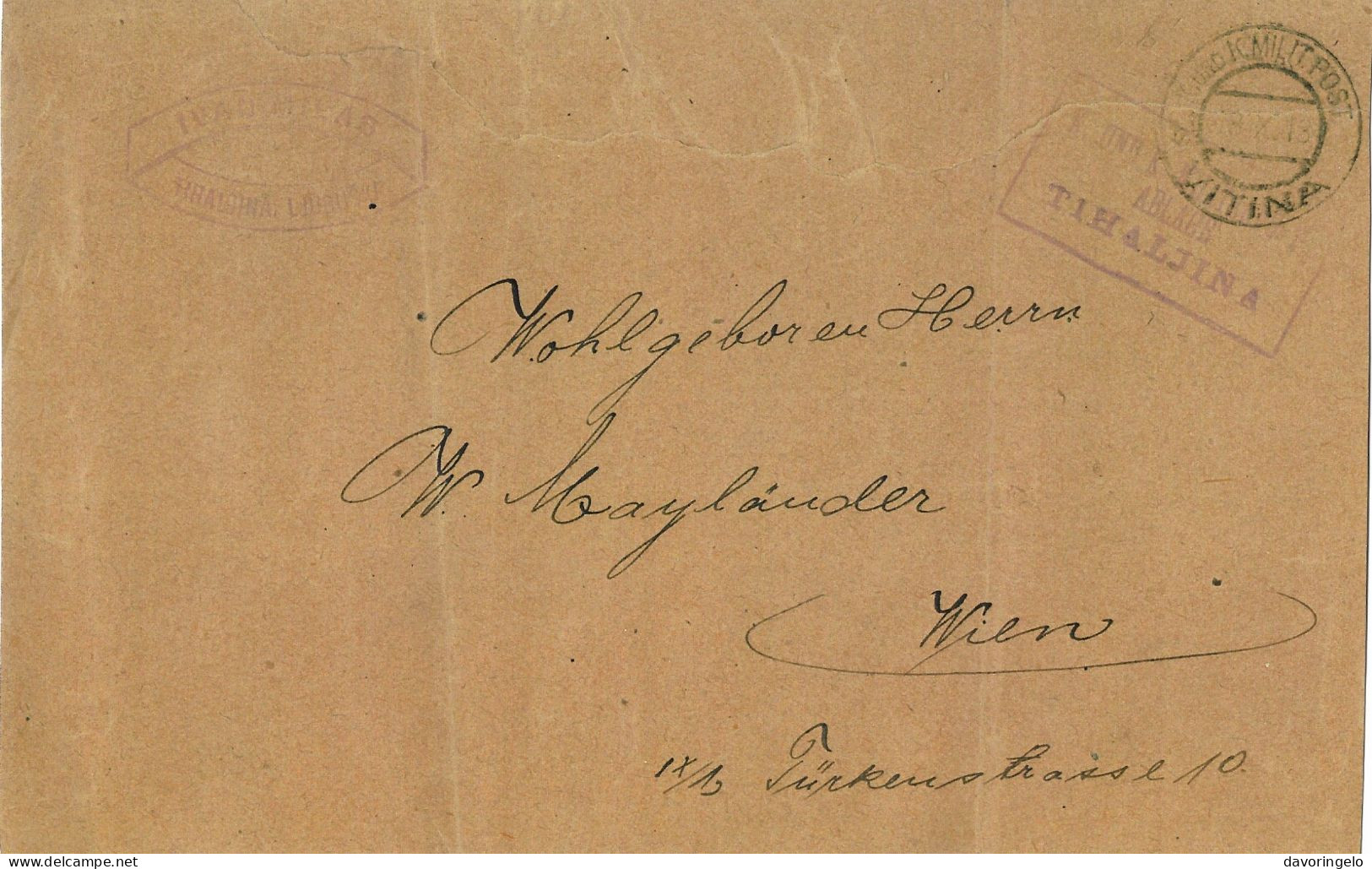Bosnia-Herzegovina/Austria-Hungary, Letter-year 1913, Auxiliary Post Office/Ablage TIHALJINA, Type A1 - Bosnie-Herzegovine
