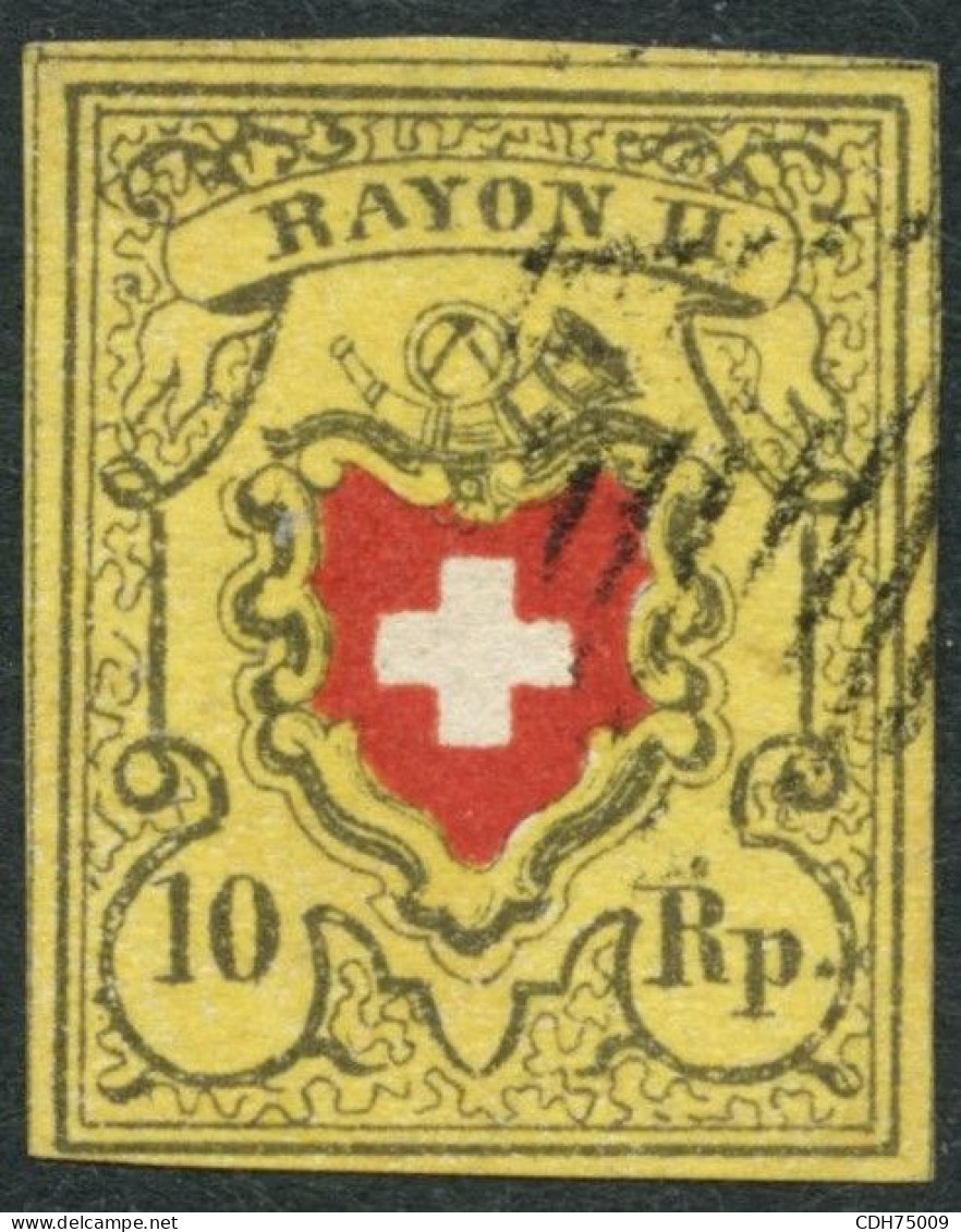 SUISSE - SBK 16II  10 RAPPEN - PAPIER CARTON - CROIX NON ENCADREE - POSITION 18 - OBLITERE - SIGNE SCHELLER - 1843-1852 Federale & Kantonnale Postzegels