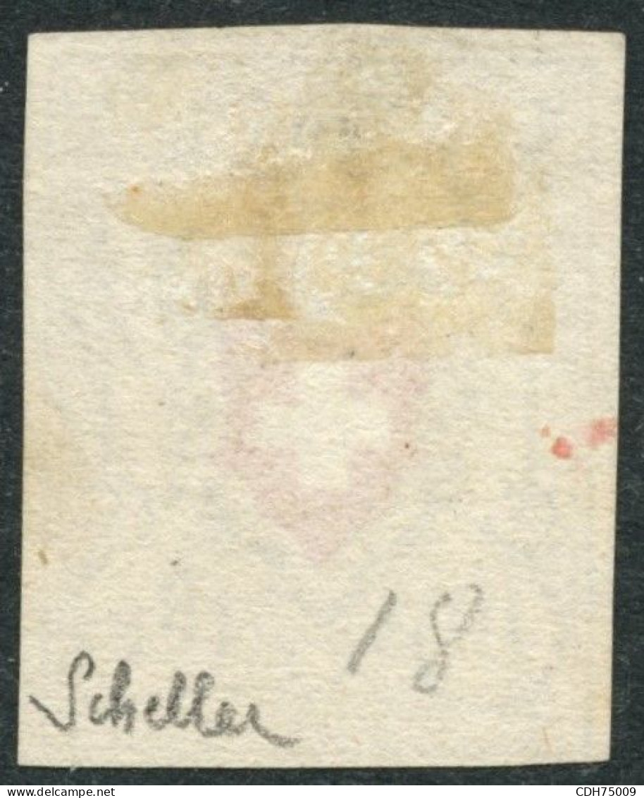 SUISSE - SBK 16II  10 RAPPEN - PAPIER CARTON - CROIX NON ENCADREE - POSITION 18 - OBLITERE - SIGNE SCHELLER - 1843-1852 Federal & Cantonal Stamps