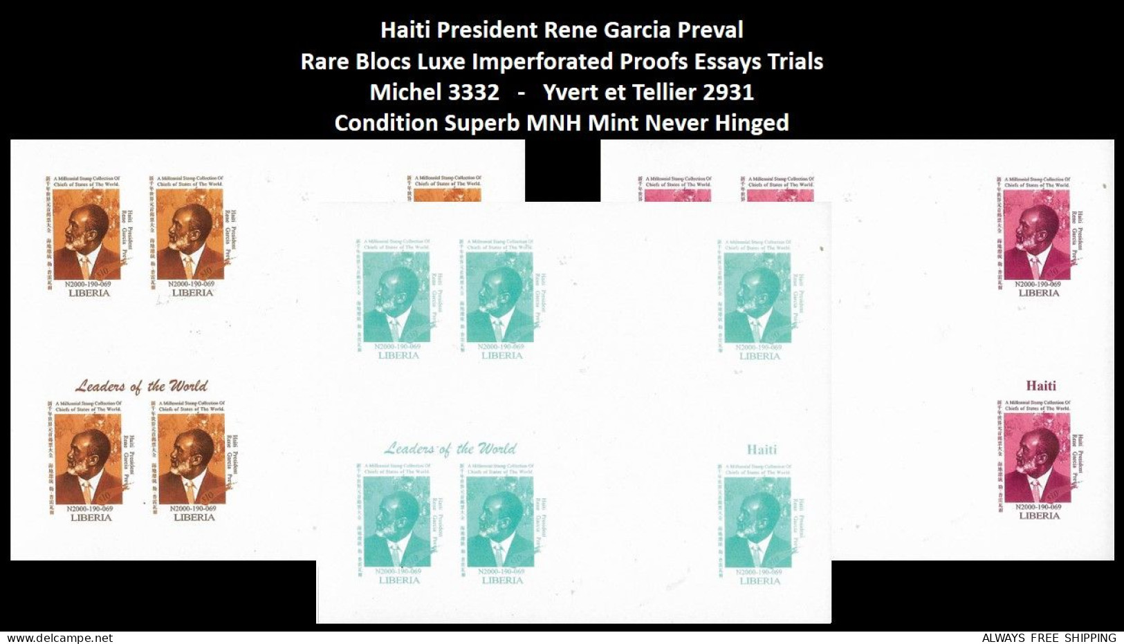 1999 USA UN World Leaders Millennium Summit - Haiti President Rene Garcia Preval - Rare Set MNH - Sonstige & Ohne Zuordnung