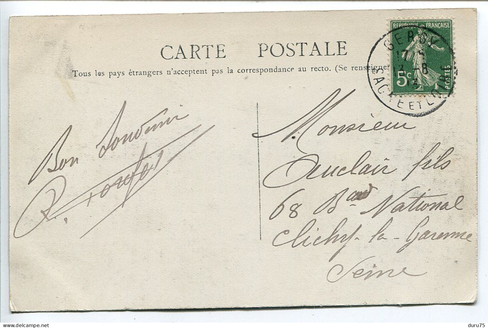 CPA Voyagé 1913 * GERGY RACONNAY Château Ferrand ( Bateau Sur La Saône Homme Sur La Berge ) Chassagne Perrin Editeur - Other & Unclassified