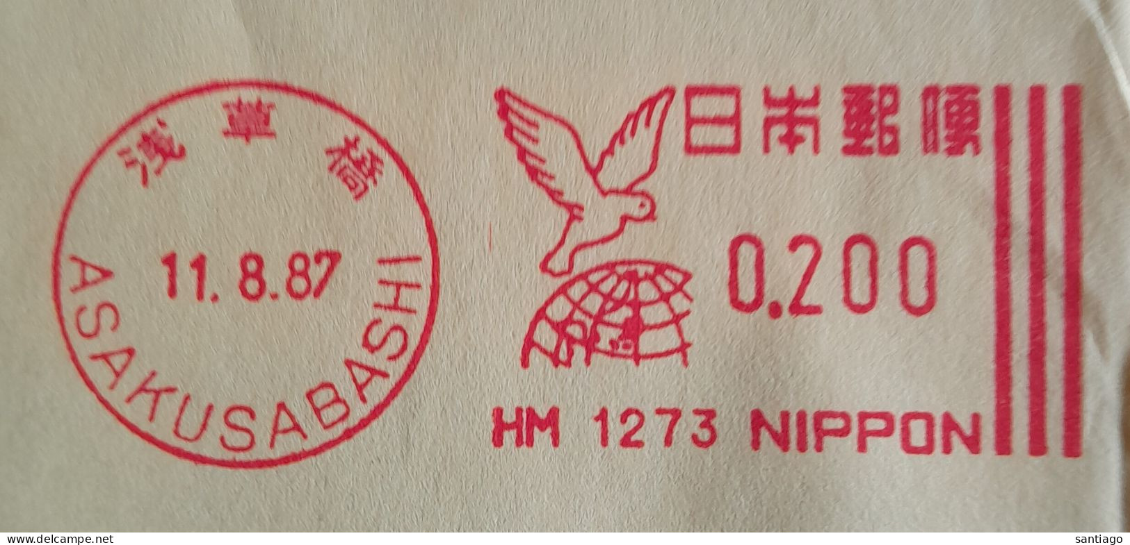 Japan : Machinale Frankering Van ASAKUSABASHI / Bird On Globe / Japan => Belgie - Other & Unclassified