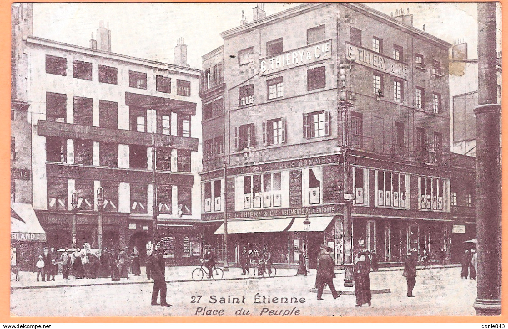 CPA Vue Peu Courante - LOIRE - SAINT ÉTIENNE - PLACE DU PEUPLE - Animation, Magasin Vêtement Enfants  G. Thiery & Cie - Saint Etienne