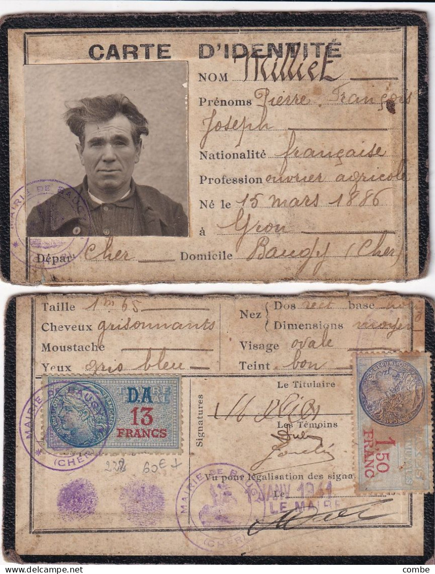 CARNET NATIONALE D'IDENTITE. BAUGY CHER. TIMBRE FISCAL DA 13 Fr + 1.50Fr - Historische Dokumente