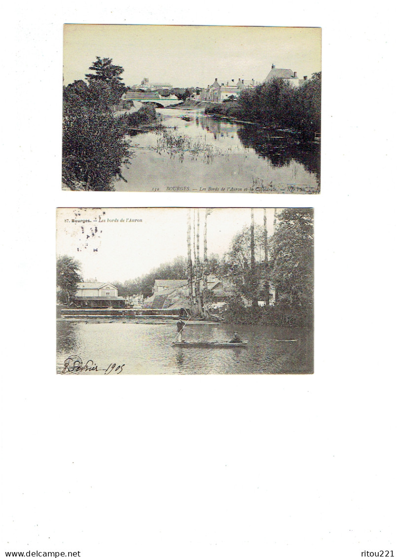 Lot 2 Cpa - 18 - BOURGES - Les Bords De L'Auron Cathédrale - Homme Barque Rame - - Bourges