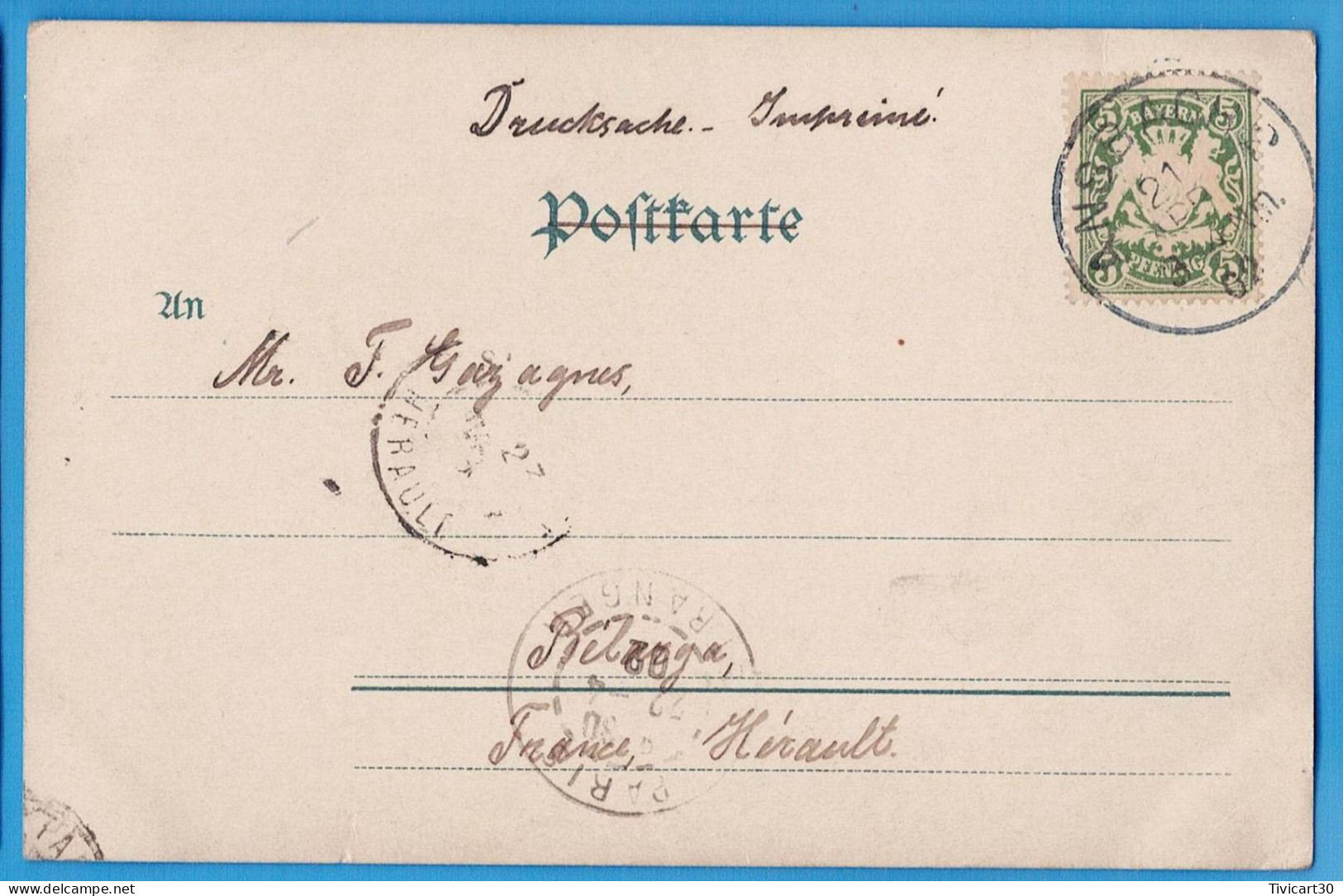 CPA ALLEMAGNE - GRUSS AUS ANSBACH - VERLAG VON A. STEMPFLE - TIMBRE BAYERN 5 PFENNIG - Ansbach