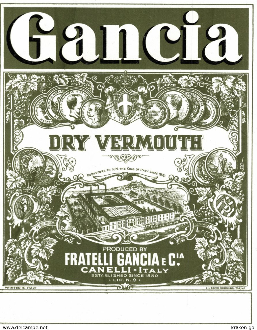 CANELLI, Asti - ETICHETTA D'EPOCA VERMOUTH DRY GANCIA - #020 - Alkohole & Spirituosen