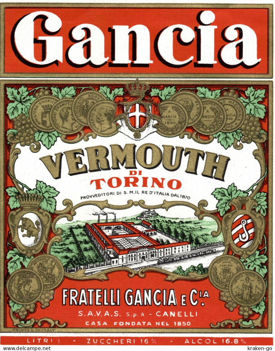 CANELLI, Asti - ETICHETTA D'EPOCA VERMOUTH GANCIA - #023 - Alcohols & Spirits