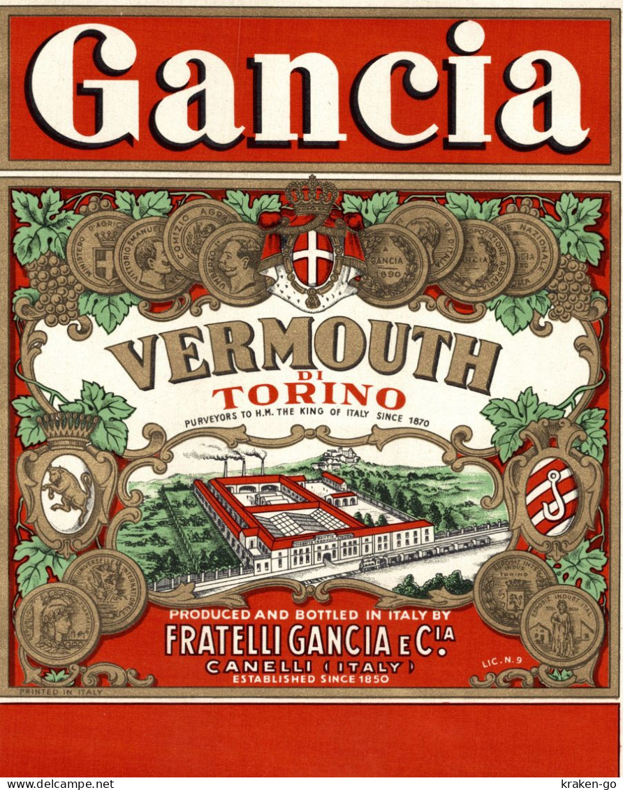 CANELLI, Asti - ETICHETTA D'EPOCA VERMOUTH GANCIA - #024 - Alcoholes Y Licores