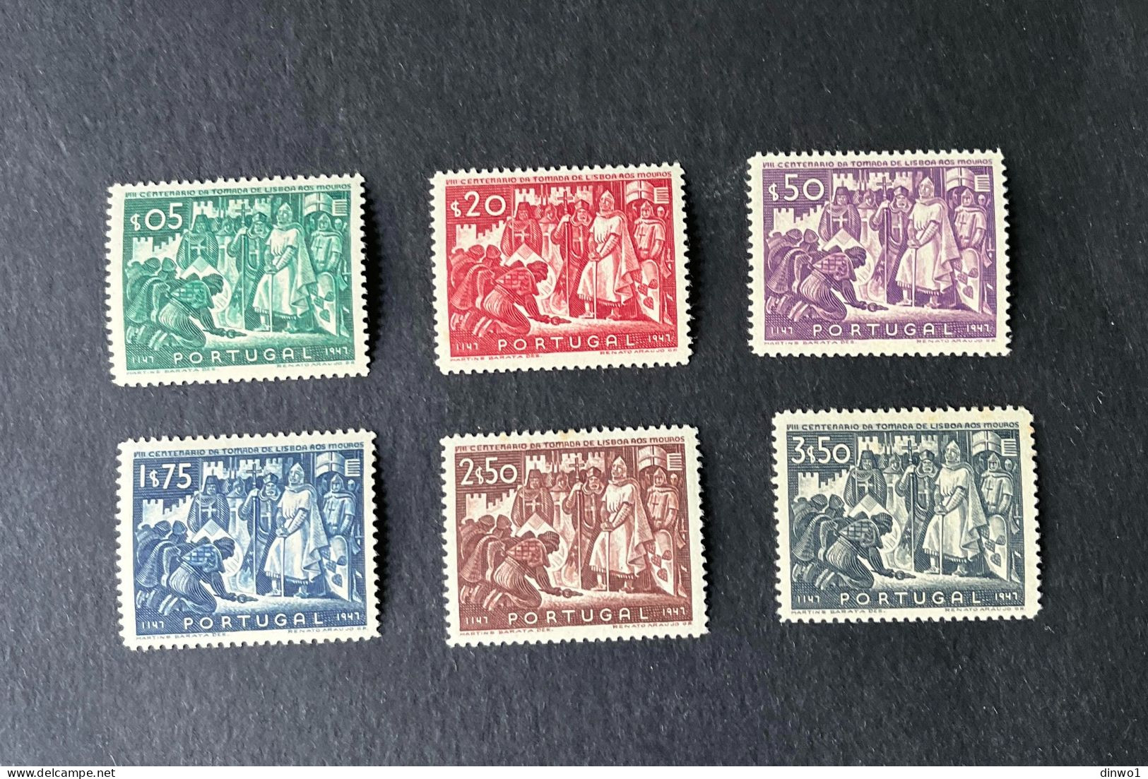 (T3) Portugal 1947 RECONQUEST OF LISBON Complete Set - Af. 685 To 690 - MNH - Unused Stamps