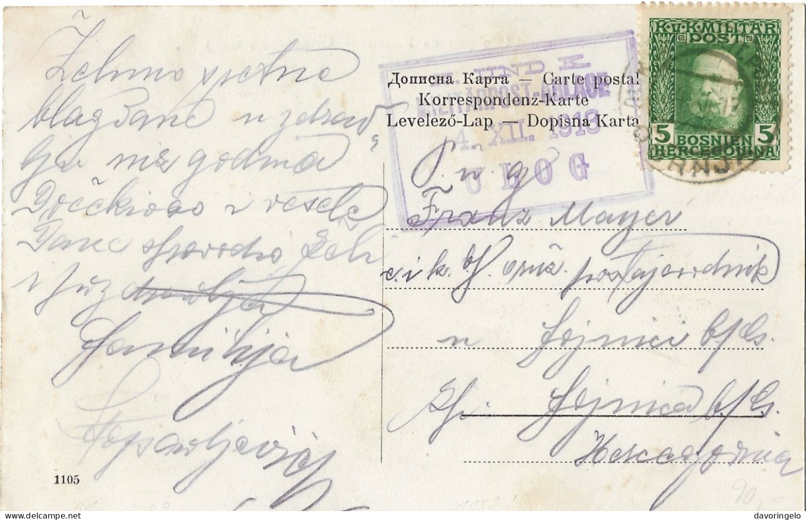Bosnia-Herzegovina/Austria-Hungary, Picture Postcard-year 1913, Auxiliary Post Office/Ablage ULOG, Type B1 - Bosnie-Herzegovine