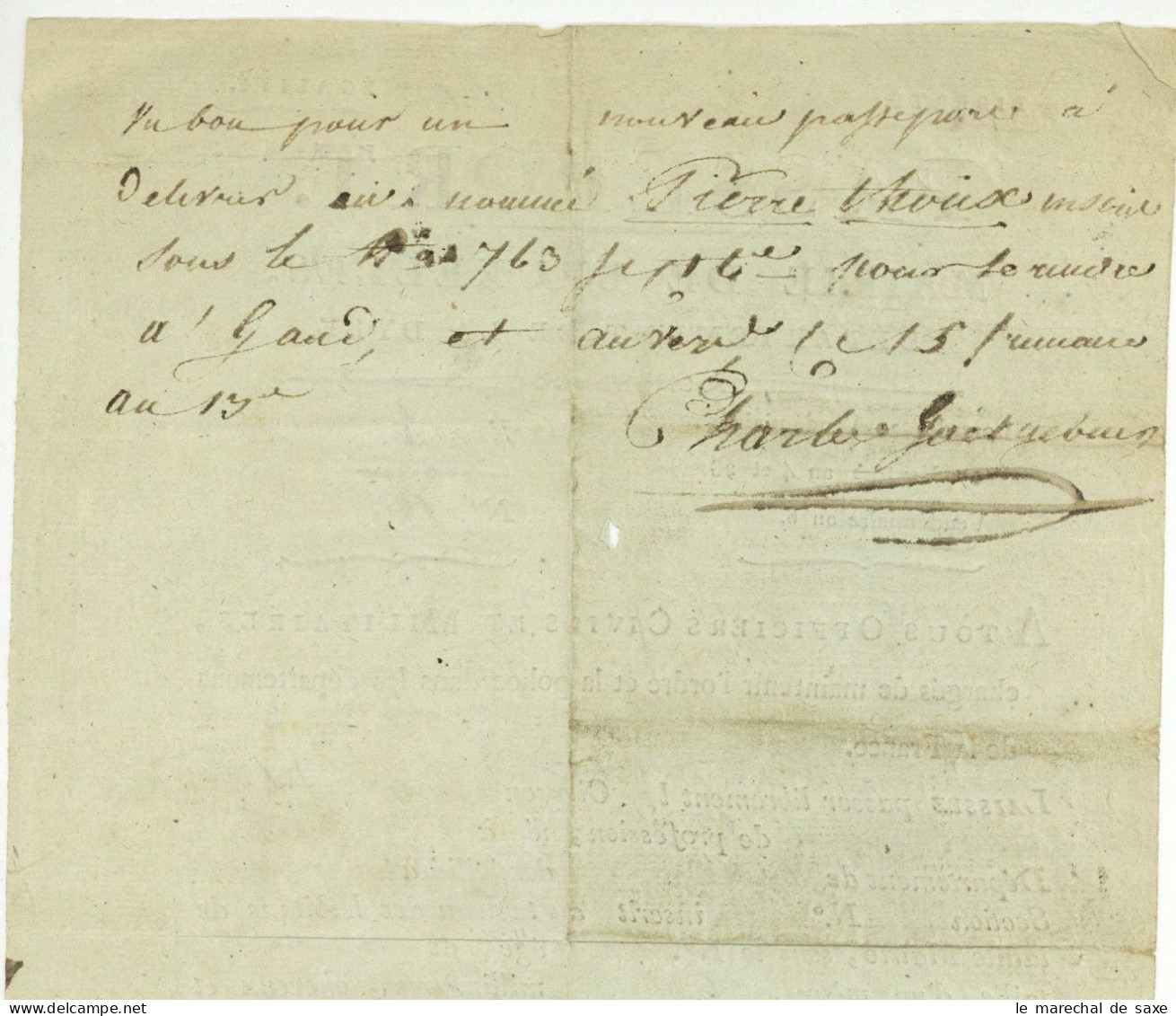 Passeport Bruxelles 1803 Pour Pierre Thoua Macon Pour Wavre Genappe Geel & Louvain - Historische Dokumente