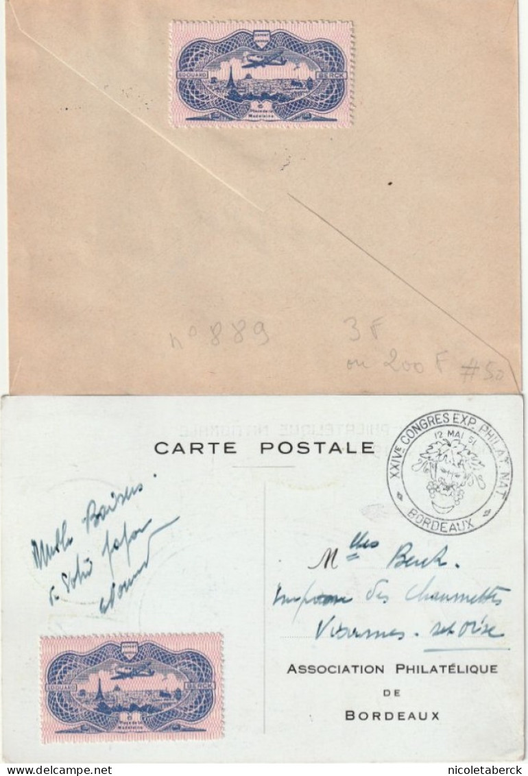 N°889, 1er Jour Paris 12/5/51+ Obl Illustré Congrès De Bordeaux + Variété Bleu Gris. Cote 330€. Rare. Collection BERCK. - Covers & Documents