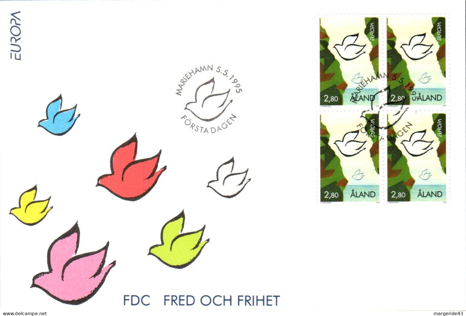 ALAND FDC 1995 EUROPA PAIX ET LIBERTE - Ålandinseln