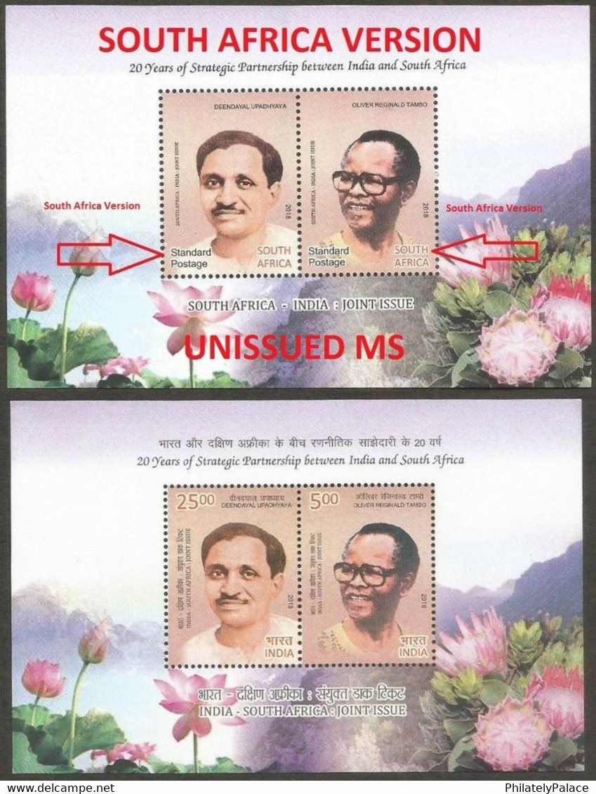 South Africa 2018 Joint Issue With India UNISSUED MS MNH, Deendayal, Oliver Tambo (**) Inde Indien VERY RARE 1 SET ONLY - Unused Stamps