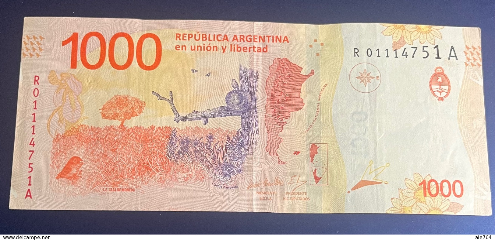 Argentina Banknote Reeplacement 1000 Pesos, 2020/2, P 366, AXF. - Argentina